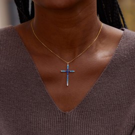 STORYJEWELLERY Large Cross Necklace for Women, 18K Gold Plated Statement Necklace, Sterling Silver Pendant Jewelry with Cubic Zirconia Charm, Christian Jewelry, Easter Gifts for Women, Baptism Gifts