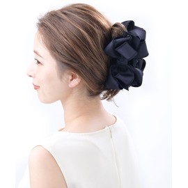 VingTAINE H7694-NY Hair Claw Hair Clip, Volume, Ribbon, Basic Hair Accessory, Trend, Adult, Cute, Stylish, Elegant,