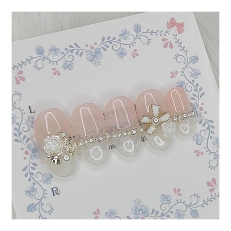 Romantic Flower Handmade Nail Tips - Oval XL / 로맨틱