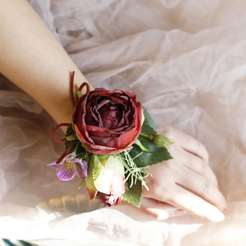 MAFELOE Corsage Boutonniere Set, Burgundy, 2 Pieces (X1-DB)