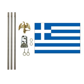 Greece 3x5 ft Outdoor Flag and Flag Pole Set, Combination Comes with a 3x5 ft Polyester Flag a 6 ft long 3/4 inch Diameter Aluminum Pole with Bracket (Greece)