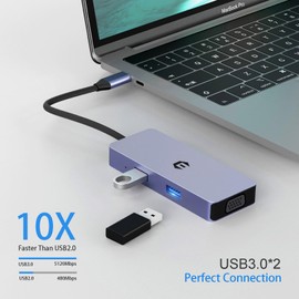 USB C HUB, Dual Monitor USB C Adapter, Multifunctional USB C Adapter Docking, 6 in 1 Hub with VGA, HDMI, 2 USB 3.0, SD/TF Card Reader for Laptop, Windows Systems