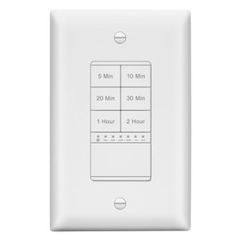 LIDER - Interruptor de temporizador de cuenta regresiva de 2 horas con placa de pared, 800 W, requiere cable de tierra, 5-10-20-30 minutos, 1-2 horas, para iluminación o ventiladores, indicador LED,