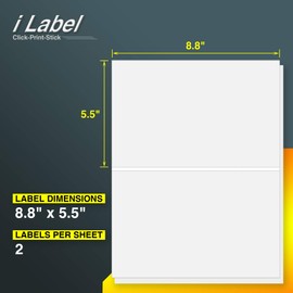 8.5" x 5.5" Half Sheet Self Adhesive Sticker Paper Shipping Labels for Laser & Inkjet Printers[50 Sheets,100 Labels]