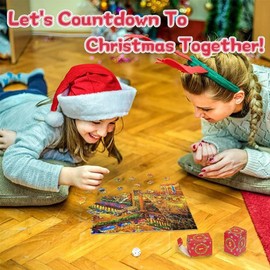 Christmas Advent Calendar 2024 Jigsaw Puzzle - 24 Boxes Packing 1008 Pieces Holiday Puzzle for Adults and Kids, Santa's Fireplace Christmas Countdown Puzzles Gift Decorations (A)