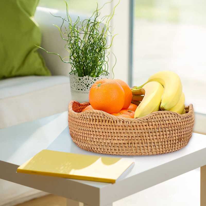 IGNPION Rattan Storage Bowl Woven Fruit Basket Round 26cm Bread