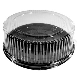 PACTOGO 18" Round Black Plastic Cater Trays with Clear Dome Lids - Disposable Stackable Serving Platters for Parties, Holidays, Events, and Buffet (Pack of 5 Sets)