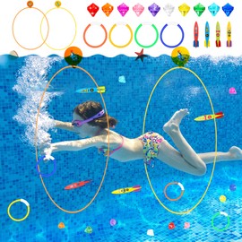 Cludoo 23PCS Pool Toys Games for Kids, No Assembly Stability Swim Thru Rings, Pool Diving Toys for Kids 3,4,5,6,7,8,9,10,11,12 Swim Pool Toys for Kids Teens Adults Include Pool Torpedos Diving Gems