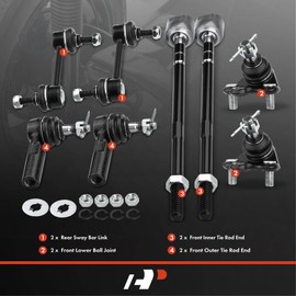 A-Premium Set of 8, Rear Sway Bar Link, Front Lower Ball Joint, Inner & Outer Tie Rod End, Compatible with Toyota Corolla 1993-1995, Geo Prizm 1993-1995, Manual Rack & with Manual Steering