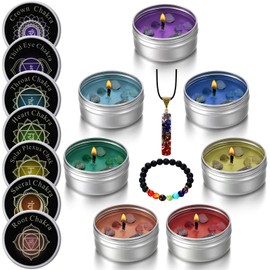 9 Pcs Chakra Candles Set with Healing Crystal Bracelet Necklace Spiritual Gifts for Women Meditation Scented Soy Aromatherapy Healing Candles for Positive Energy Yoga Manifesting Relaxation