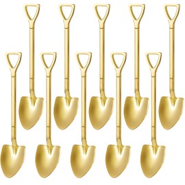 Comicfs 10 Pcs 4.7 Inches Gold Shovel Shape Demitasse Espresso Spoons, Stainless Steel Mini Coffee Spoons Set, Small Spoons for Dessert, Tea, Appetizer, Party Supplies (10 Spoons, Gold)
