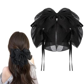HUIKKJP Hair Accessory Barrette Clip, Korean Style, Ribbon, Hair Ornament, Lightweight, Strong, For Daily Use, Work or School, Graduation, School Entrance Ceremonies, Weddings, Gift (Black)