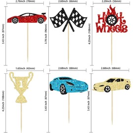 Confetti! 24Pcs Race Car Cupcake Toppers Glitter Traffic Light Steering Wheel Trophy Flag Racing Car Cupcake Pick Decorations for Let's Go Racing Sports Theme Birthday Party & Baby Shower