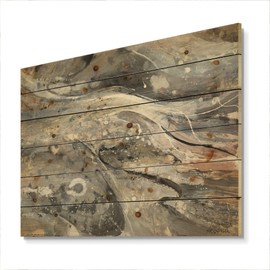 DesignQ Fire And Ice Minerals Vi Modern & Contemporary Wood Wall Decor, Beige Wood Wall Art, Large Abstract Wood Wall Panels Printed On Natural Pine Wood Art