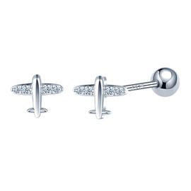 CONILOK Mini Aeroplane Earrings Silver 925 Stud Earrings Silver Women's Jewellery Earring Small Gifts for Women Girls Girlfriend Mother Birthday Wedding Christmas Day Valentine's Day, Silver
