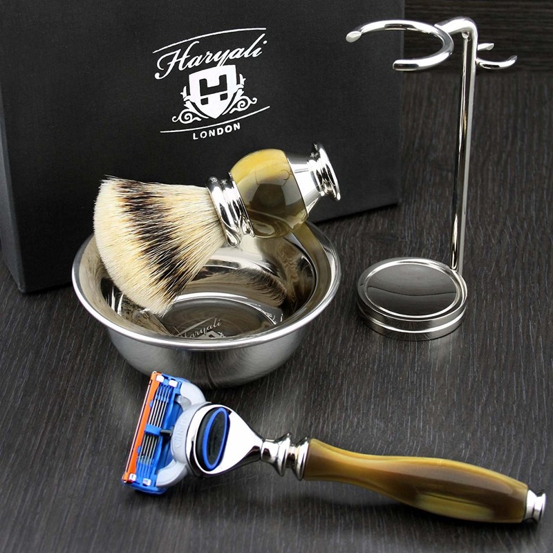 Premium 4 Piece Men's Shaving Set - Horn Replica Set