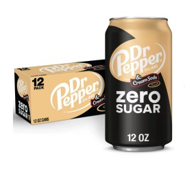 Dr Pepper & Cream Zero Sugar Soda Pop, 12 fl oz, 12 Pack Cans