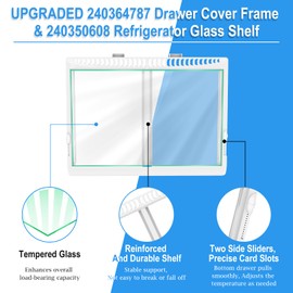 UPGRADED 240364787 Refrigerator Crisper Drawer Cover with 240350608 Crisper Glass Replacement Compatible with Frigidaire kenmore Refrigerator Drawer Replacement, Fridge Crisper Pan Drawer Cover