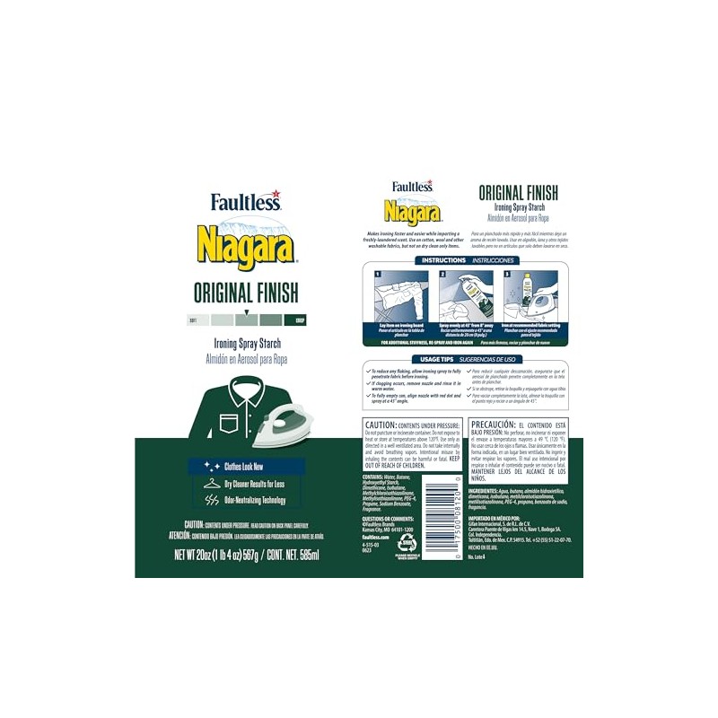 Niagara Original Hold Spray Starch for Clothes, Wrinkle Remover &