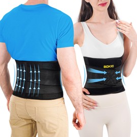 BOKIC Back Brace for Women and Men,Back Support Belt Relieve Lower Back Pain, Lower Back Brace with 8 Reinforce Bones,Scoliosis, Sciatica,Herniated Disc 04 Black-S