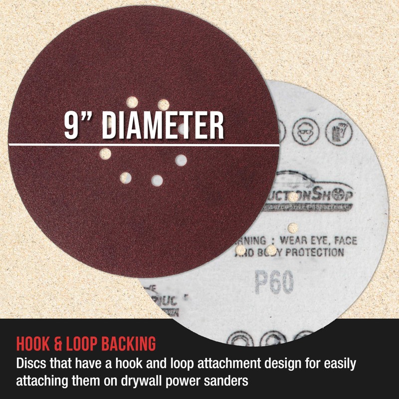 ProductionShop Premium 9" Red 8-Hole Pattern 60 Grit Sanding Discs,