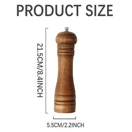 Wooden Pepper Grinder Mill, 8 Inch Salt or Mill Grinder Refillable with Adjustable Coarseness, Acacia Wood Peppercorn Grinder Shaker Tableware Gifts Manual Pepper Grinder Kit Seasoning Mill