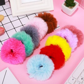 16 Pieces Fur Hair Scrunchies Pom Pom Ponytail Holder Rabbit Furry Hair Ties Pompom Ball Scrunchie Hair Band for Women Girls Hair Accessories