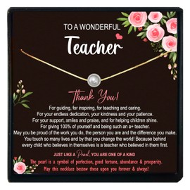 Teacher Appreciation Gifts for Women, 14K Gold Filled White Pearl Necklace with Meaningful Message
