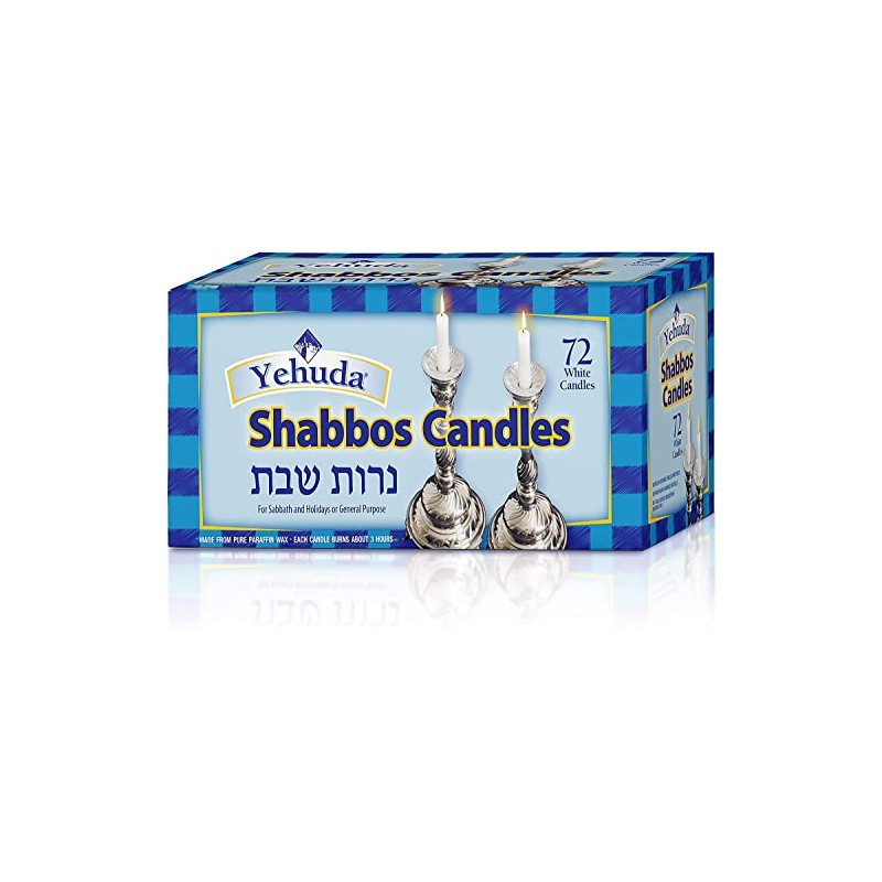 Yehuda 3 Hour White Shabbos Candles (72 Count) Traditional Shabbat
