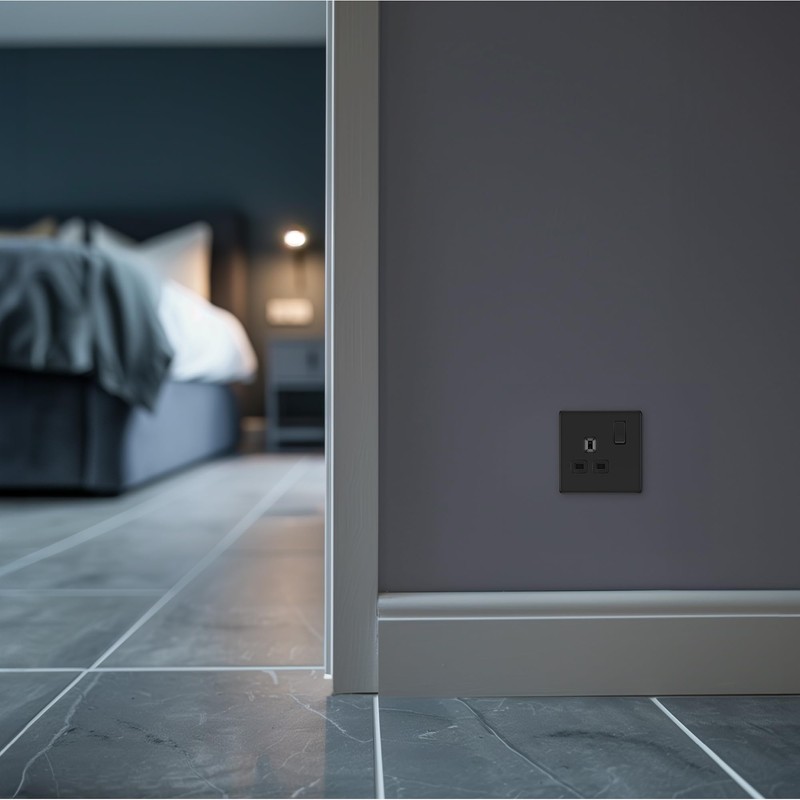 BG Electrical Single Switched Power Socket, 13A, Matt Black