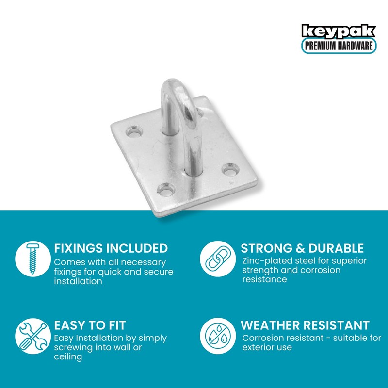 Keypak Security Staple on Plate, 50mm, Zinc Plated, Heavy-Duty Corrosion
