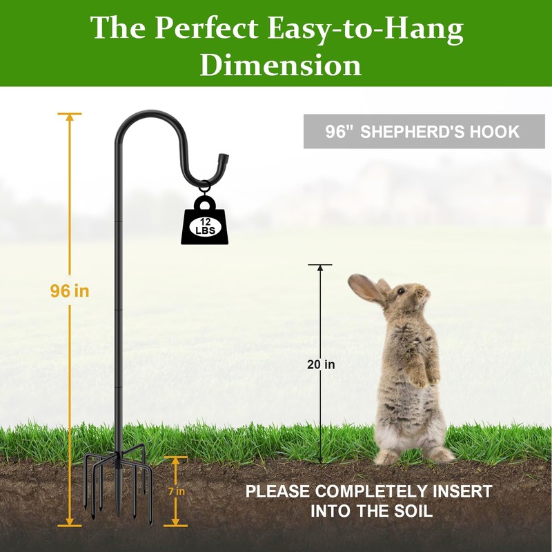 96" Shepherds Hooks for Outdoor with 7 Prongs Base, Heavy