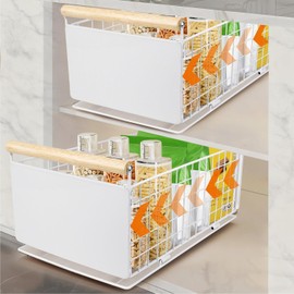 2 Items Extendable Kitchen Drawer, High-Quality Carbon Steel Extendable Cabinet Organiser, Ultra Quiet Telescopic Drawer, 40 cm x 23 cm x 20 cm, Suitable for Kitchen, Bathroom, Pantry