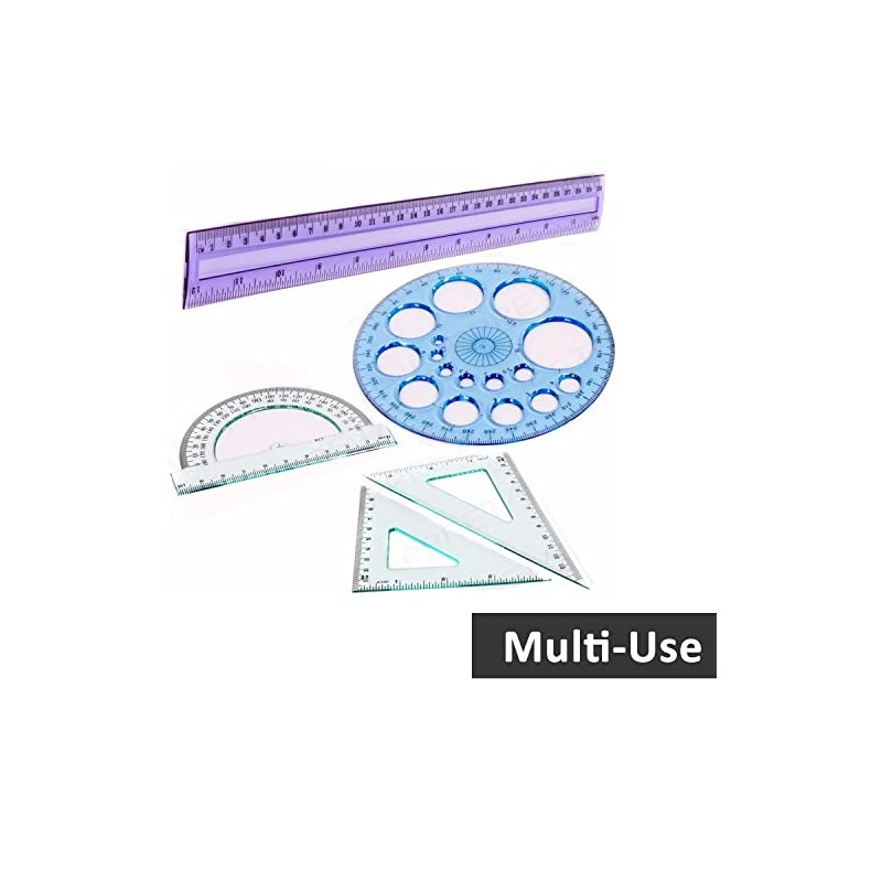 5pc Maths Geometry Set 30cm Ruler Set Square Protractor Circle