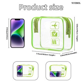 YUEBEI 3pcs TSA Approved Toiletry Bag Clear Toiletry Bag for Traveling,Airport Airline Travel Toiletry Bag (Green)