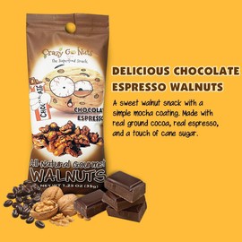 CrazyGoNuts Walnuts - Chocolate Espresso, 1.25 oz, 6-Pack, Healthy Snacks, Vegan, Gluten Free, Superfood, Natural, Non-GMO, ALA, Omega 3 Fatty Acids, Good Fats, Antioxidants