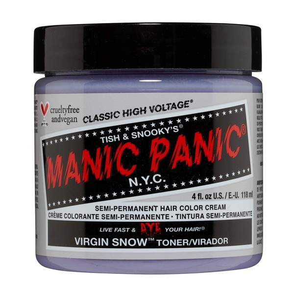 MANIC PANIC Virgin Snow Hair Toner - Classic High Voltage - Semi Permanent Blue Toner for Blonde, Bleached, Brassiness Orange Hair & Brassy Tones - Vegan, PPD & Ammonia-Free