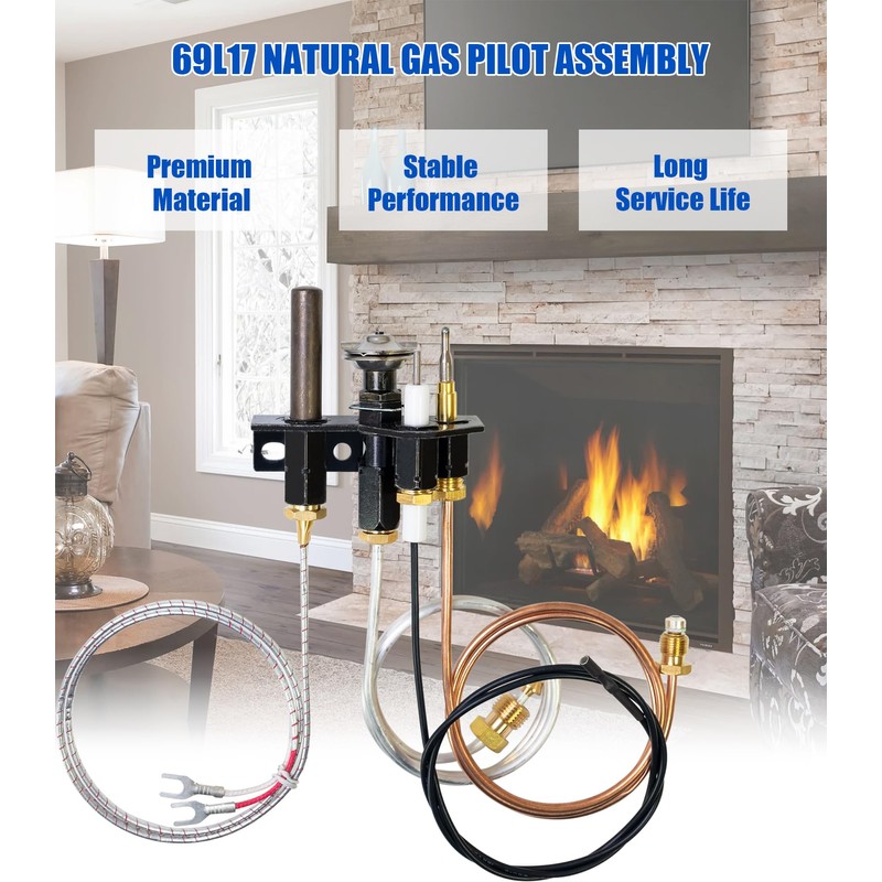 69L17 Pilot Assembly for Natural Gas Fireplace, Replaces 69L1701, 904405,