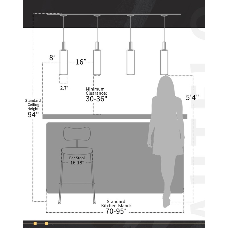 AUTELO 2 Pack Pendant Lights Kitchen Island, Modern Black Pendant