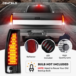 LED Tail Light + 3rd Third Brake Cargo Lamp Fit for Chevy & GMC C/K 1500 88-99，C/K 2500 3500 88-00, for Chevy Silverado 94-98, Blazer 92-94, Chrome Housing Smoked Lens Rear Taillight Assembly