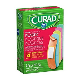 Curad Neon Plastic Adhesive Bandages, Assorted Colors, 3/4" x 3" (Case of 1200)