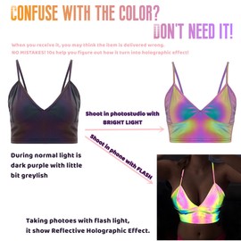 Erinaco Women Reflective Holographic Crop Top Spaghetti Strap Festival Rave Outfit Tube Tank Top Bustier Camisole