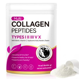 Collagen Powder 454g - Types I, II, III, V & X - Collagen Supplements for Women and Men, Pure Unflavoured Premium Hydrolysed Muti Collagen Peptides Powder for Hair, Skin, Nails and Muscles, Non-GMO