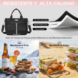 Loncheras para Mujer Hombre：Bolssa de Almuerzo dos Pisos Térmico, Lonchera Aislada de Gran Capacidad, Bolsa Hielera de Almuerzo A Prueba de Fugas, Hielera Ligera para Picnic Trabajo Camping (Negro)