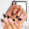 Long Press on Nails, Black French Tip Long Nails, Fake/False