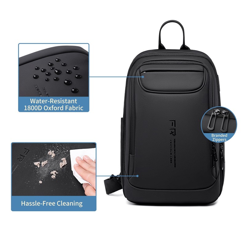 FENRUIEN Mens Crossbody Bag, Water Resistant Sling Backpack for Daily/Travel,
