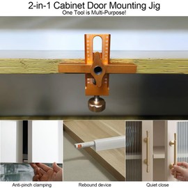 2-in-1 Cabinet Door Mounting Jig with Quick Edge Positioner, Adjustable Cabinet Door Installation Positioner, Aluminium Alloy Cabinet Door Positioning Tool Jig for Most Cabinet Doors with 3 Drill Bits