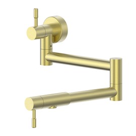 Upside Down Pot Filler Wall Mount Folding Stretchable Kitchen Restaurant Faucet Stainless Steel Brushed Gold Pot Filler Double Joint Swing Arm Two Handles Commercial 1/2 NPT Thread