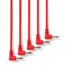 ExcelValley - 5-Pack - Right Angle Mono Modular Patch Cables - 3.5mm 1/8" Eurorack Synthesizer [Red | 90 cm - 35.43"]