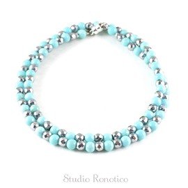 Ronotico jnk-34 Magnetic Necklace, Stylish, Unisex, Turquoise (Magnesite, Natural Stone, Silver925 Magnetic Clasp, Men's, Women's, Made in Japan)